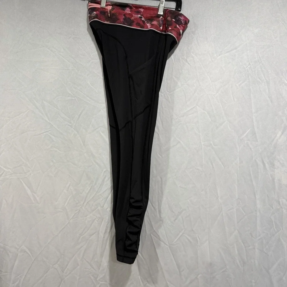 Lululemon Women Speed‎ Tight IV Ruched Athletic Legging Black Floral Size 6 Yoga